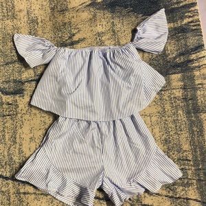 Blue and white stripped romper